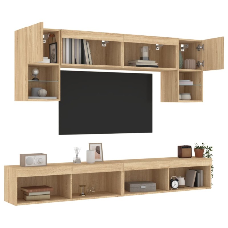 vidaXL 6-tlg. Wohnwand mit LED-Beleuchtung Sonoma-Eiche Holzwerkstoff