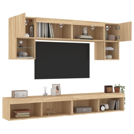 vidaXL 6-tlg. Wohnwand mit LED-Beleuchtung Sonoma-Eiche Holzwerkstoff