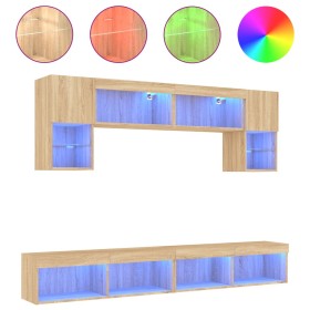 vidaXL 6-tlg. Wohnwand mit LED-Beleuchtung Sonoma-Eiche Holzwerkstoff