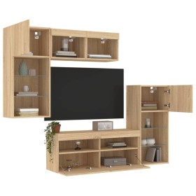 vidaXL 5-tlg. Wohnwand mit LED-Beleuchtung Sonoma-Eiche Holzwerkstoff