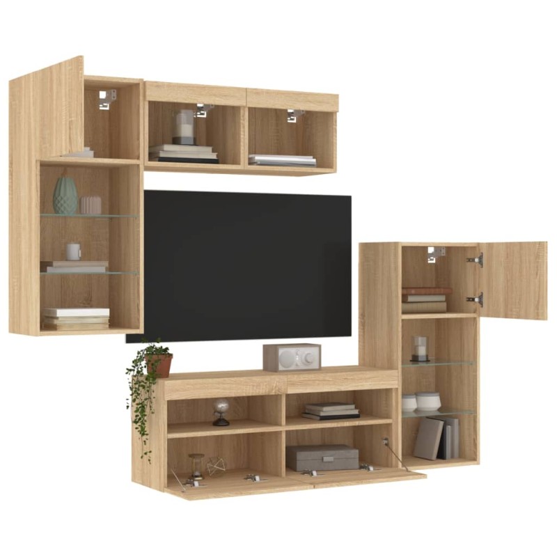 vidaXL 5-tlg. Wohnwand mit LED-Beleuchtung Sonoma-Eiche Holzwerkstoff vidaXL 5-tlg. Wohnwand mit LED-Beleuchtung Sonoma-Eiche Holzwerkstoff
