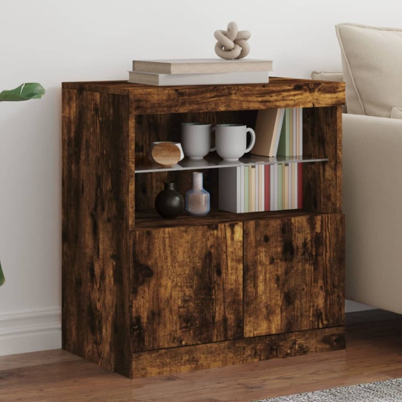 vidaXL Sideboard mit LED-Leuchten Räuchereiche 60x37x67 cm vidaXL Sideboard mit LED-Leuchten Räuchereiche 60x37x67 cm