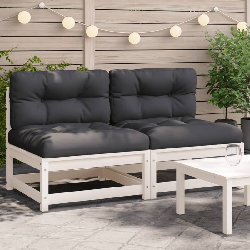 vidaXL Gartensofas ohne Armlehnen mit Kissen 2 Stk. Weiß Kiefernholz vidaXL Gartensofas ohne Armlehnen mit Kissen 2 Stk. Weiß Kiefernholz