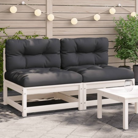 vidaXL Gartensofas ohne Armlehnen mit Kissen 2 Stk. Weiß Kiefernholz