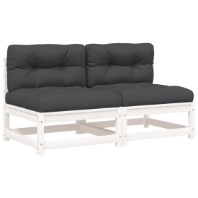 vidaXL Gartensofas ohne Armlehnen mit Kissen 2 Stk. Weiß Kiefernholz