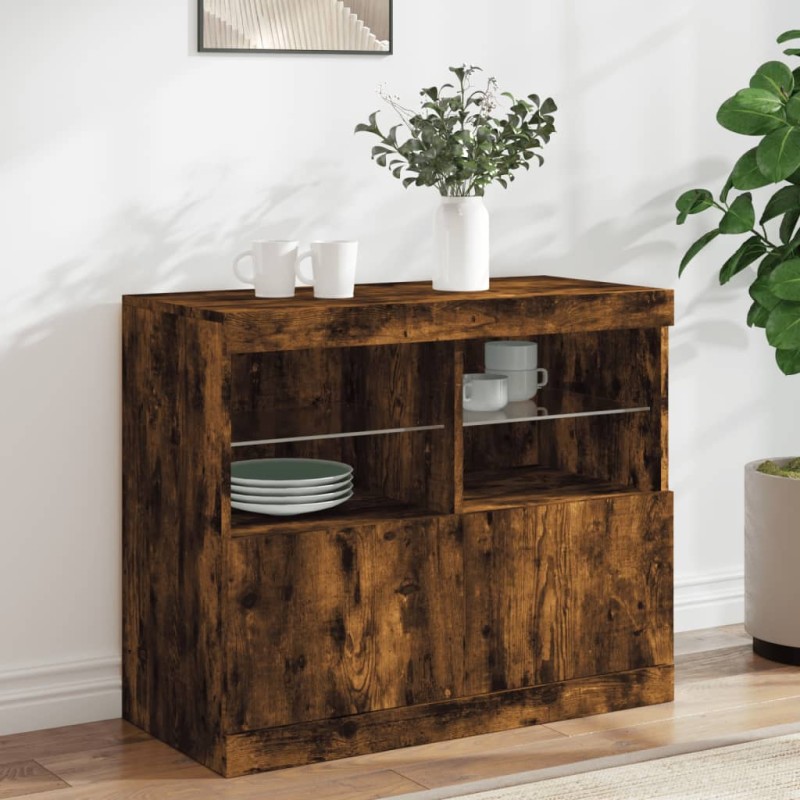 vidaXL Sideboard mit LED-Leuchten Räuchereiche 81x37x67 cm vidaXL Sideboard mit LED-Leuchten Räuchereiche 81x37x67 cm
