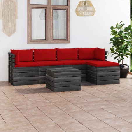 6-tlg. Garten-Sofagarnitur aus Paletten mit Kissen Kiefernholz