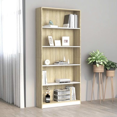 vidaXL Bücherregal 5 Fächer Weiß Sonoma-Eiche 80x24x175 Holzwerkstoff