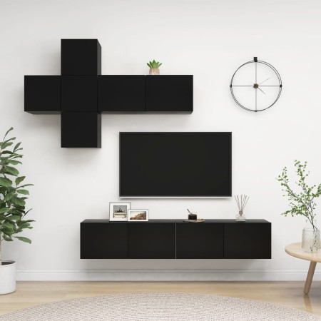 vidaXL 7-tlg. TV-Schrank-Set Schwarz Holzwerkstoff