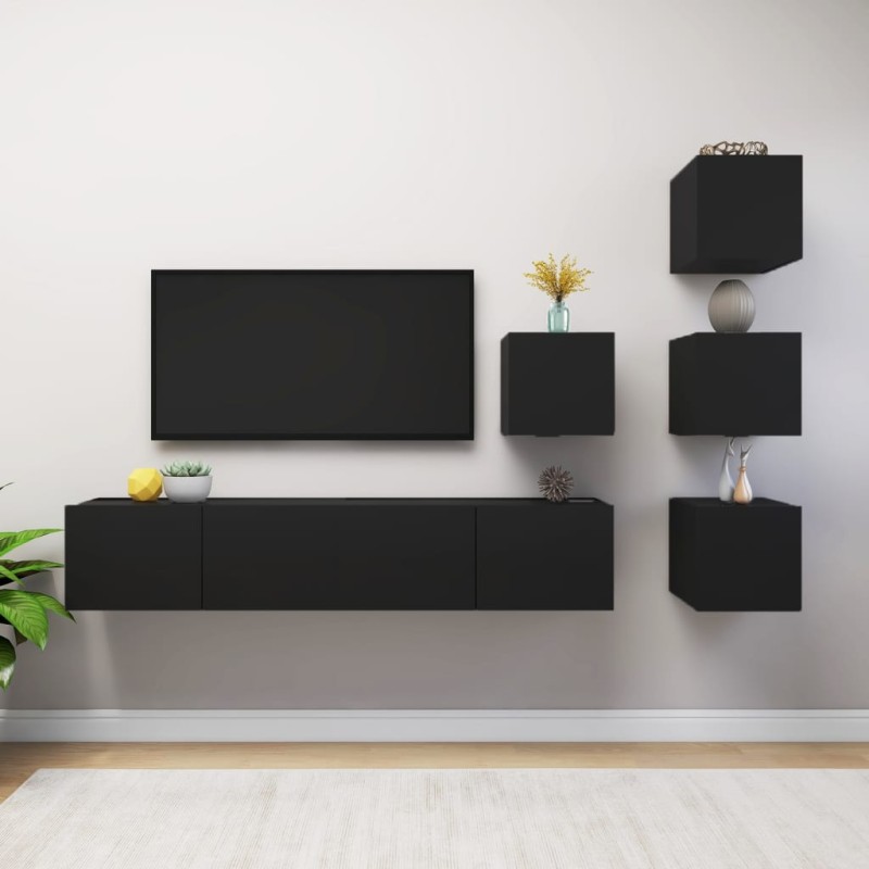 vidaXL 6-tlg. TV-Schrank-Set Schwarz Holzwerkstoff vidaXL 6-tlg. TV-Schrank-Set Schwarz Holzwerkstoff