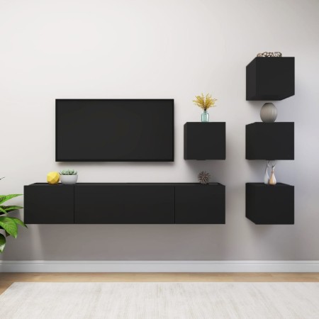 vidaXL 6-tlg. TV-Schrank-Set Schwarz Holzwerkstoff