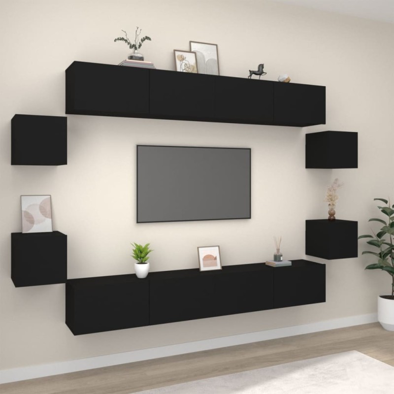 vidaXL 8-tlg. TV-Schrank-Set Schwarz Holzwerkstoff vidaXL 8-tlg. TV-Schrank-Set Schwarz Holzwerkstoff