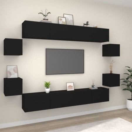 vidaXL 8-tlg. TV-Schrank-Set Schwarz Holzwerkstoff