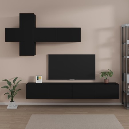 vidaXL 7-tlg. TV-Schrank-Set Schwarz Holzwerkstoff