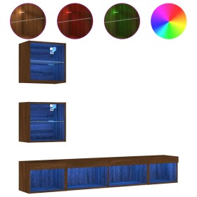 vidaXL 5-tlg. Wohnwand mit LED-Beleuchtung Braun Eichen-Optik