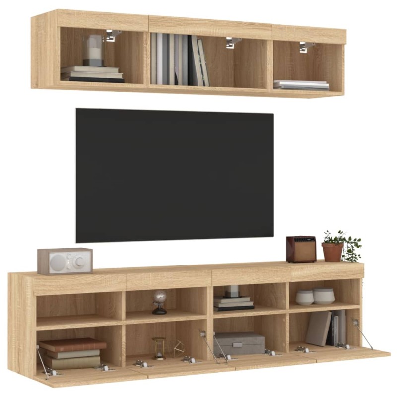 vidaXL 5-tlg. Wohnwand mit LED-Beleuchtung Sonoma-Eiche Holzwerkstoff vidaXL 5-tlg. Wohnwand mit LED-Beleuchtung Sonoma-Eiche Holzwerkstoff