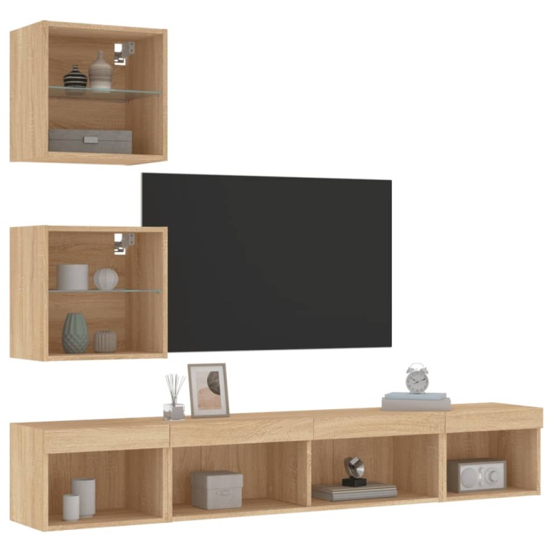 vidaXL 5-tlg. Wohnwand mit LED-Beleuchtung Sonoma-Eiche Holzwerkstoff vidaXL 5-tlg. Wohnwand mit LED-Beleuchtung Sonoma-Eiche Holzwerkstoff