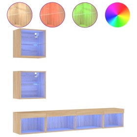 vidaXL 5-tlg. Wohnwand mit LED-Beleuchtung Sonoma-Eiche Holzwerkstoff