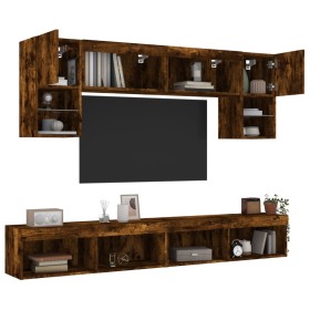 vidaXL 6-tlg. Wohnwand mit LED-Beleuchtung Räuchereiche Holzwerkstoff