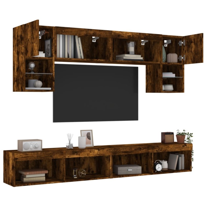 vidaXL 6-tlg. Wohnwand mit LED-Beleuchtung Räuchereiche Holzwerkstoff vidaXL 6-tlg. Wohnwand mit LED-Beleuchtung Räuchereiche Holzwerkstoff
