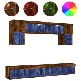 vidaXL 6-tlg. Wohnwand mit LED-Beleuchtung Räuchereiche Holzwerkstoff