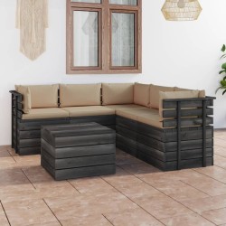 6-tlg. Garten-Sofagarnitur aus Paletten mit Kissen Kiefernholz