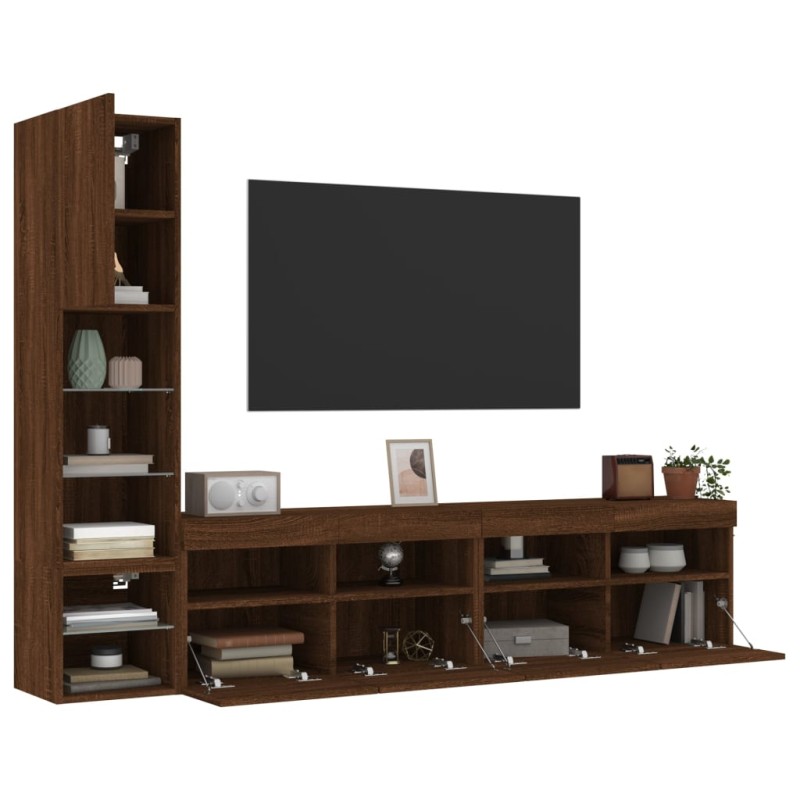vidaXL 4-tlg. Wohnwand mit LED-Beleuchtung Braun Eiche Holzwerkstoff vidaXL 4-tlg. Wohnwand mit LED-Beleuchtung Braun Eiche Holzwerkstoff