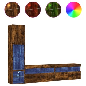 vidaXL 4-tlg. Wohnwand mit LED-Beleuchtung Räuchereiche Holzwerkstoff