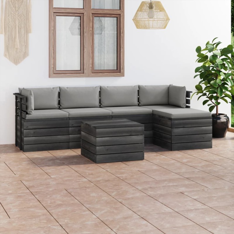 6-tlg. Garten-Sofagarnitur aus Paletten mit Kissen Kiefernholz 6-tlg. Garten-Sofagarnitur aus Paletten mit Kissen Kiefernholz