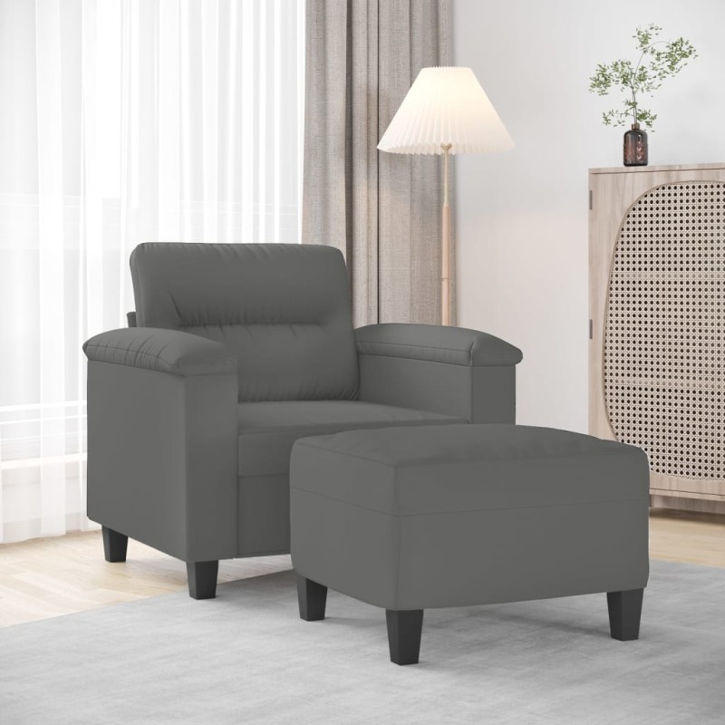 vidaXL Sessel mit Hocker Dunkelgrau 60 cm Mikrofasergewebe vidaXL Sessel mit Hocker Dunkelgrau 60 cm Mikrofasergewebe
