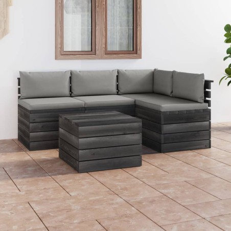 vidaXL 5-tlg. Garten-Sofagarnitur aus Paletten mit Kissen Kiefernholz