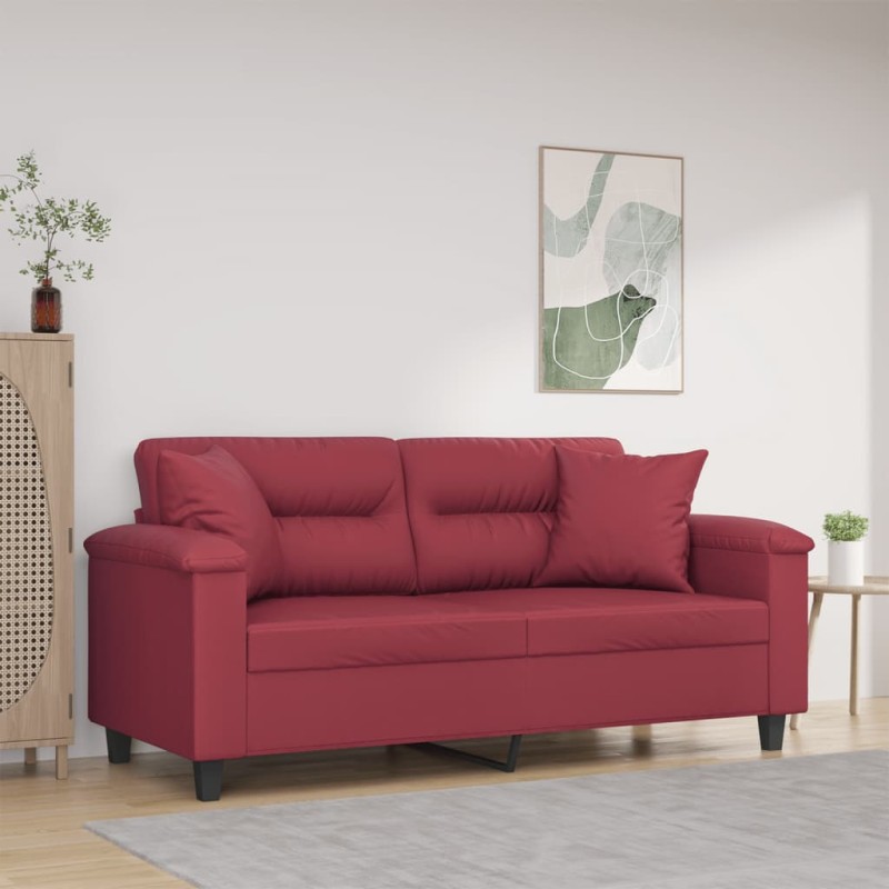 vidaXL 2-Sitzer-Sofa mit Zierkissen Weinrot 140 cm Kunstleder vidaXL 2-Sitzer-Sofa mit Zierkissen Weinrot 140 cm Kunstleder
