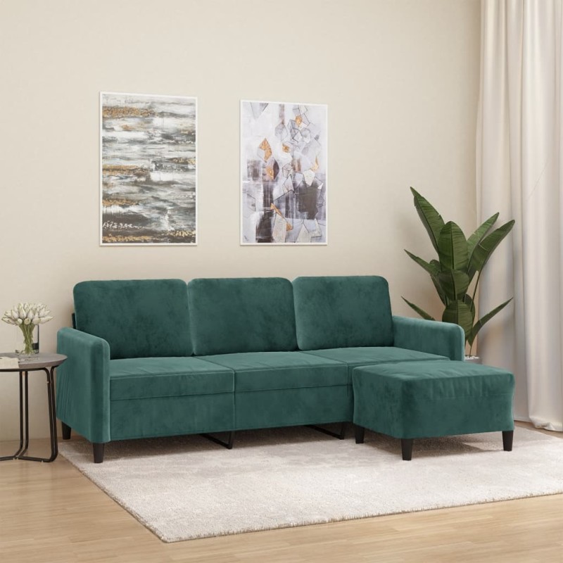 vidaXL 3-Sitzer-Sofa mit Hocker Dunkelgrün 180 cm Samt vidaXL 3-Sitzer-Sofa mit Hocker Dunkelgrün 180 cm Samt