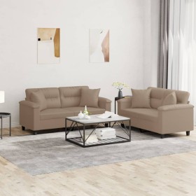 vidaXL 2-tlg. Sofagarnitur mit Kissen Cappuccino-Braun Kunstleder