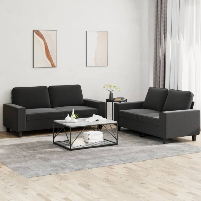 vidaXL 2-tlg. Sofagarnitur Schwarz Stoff vidaXL 2-tlg. Sofagarnitur Schwarz Stoff