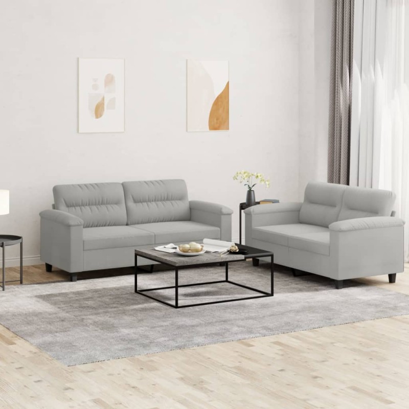 vidaXL 2-tlg. Sofagarnitur mit Kissen Hellgrau Mikrofasergewebe vidaXL 2-tlg. Sofagarnitur mit Kissen Hellgrau Mikrofasergewebe