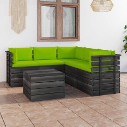6-tlg. Garten-Sofagarnitur aus Paletten mit Kissen Kiefernholz