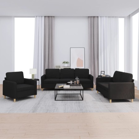 vidaXL 3-tlg. Sofagarnitur mit Kissen Schwarz Stoff