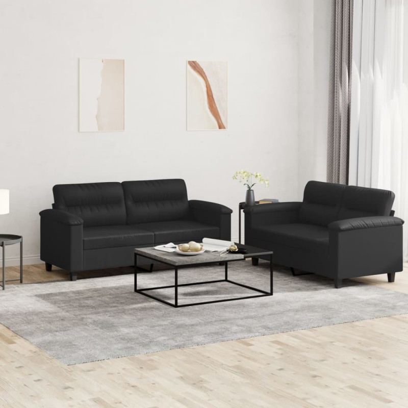 vidaXL 2-tlg. Sofagarnitur mit Kissen Schwarz Kunstleder vidaXL 2-tlg. Sofagarnitur mit Kissen Schwarz Kunstleder