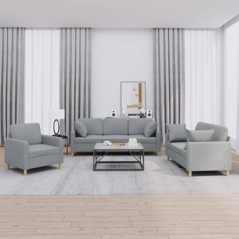 vidaXL 3-tlg. Sofagarnitur mit Kissen Hellgrau Stoff vidaXL 3-tlg. Sofagarnitur mit Kissen Hellgrau Stoff