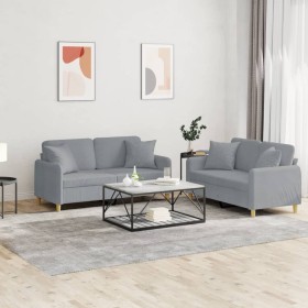 vidaXL 2-tlg. Sofagarnitur mit Kissen Hellgrau Stoff