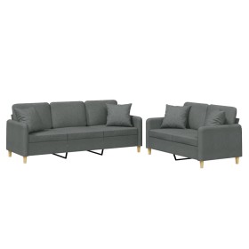 vidaXL 2-tlg. Sofagarnitur mit Kissen Dunkelgrau Stoff