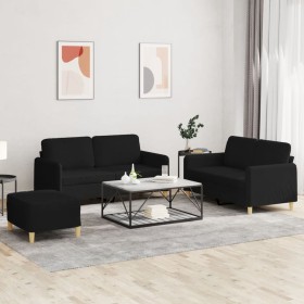 vidaXL 3-tlg. Sofagarnitur mit Kissen Schwarz Stoff