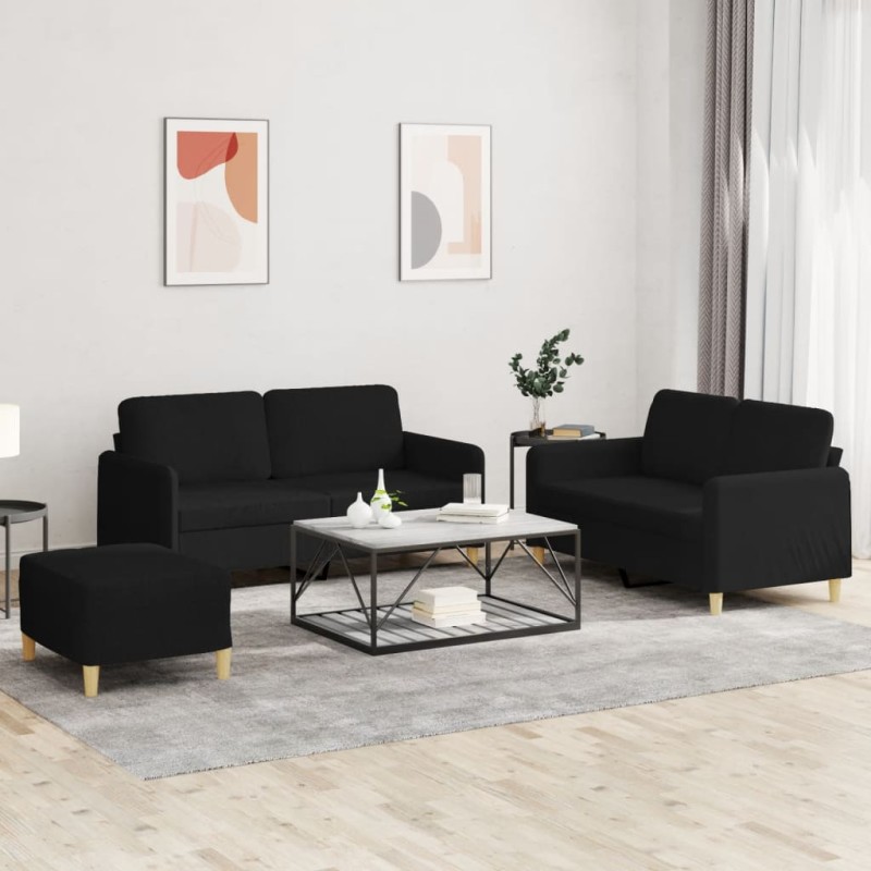 vidaXL 3-tlg. Sofagarnitur mit Kissen Schwarz Stoff vidaXL 3-tlg. Sofagarnitur mit Kissen Schwarz Stoff
