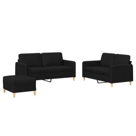 vidaXL 3-tlg. Sofagarnitur mit Kissen Schwarz Stoff