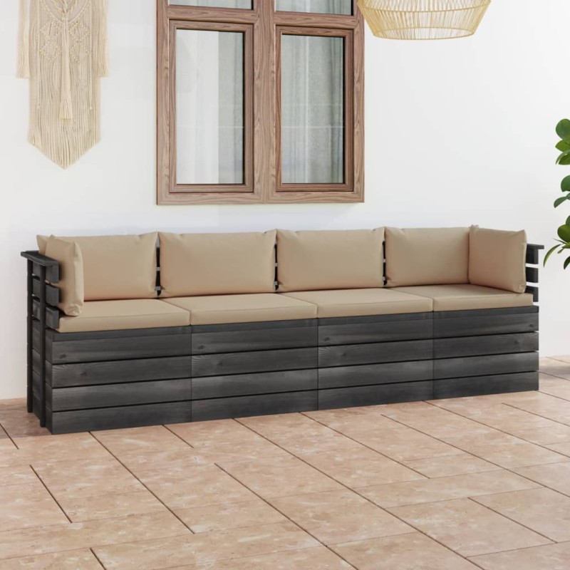 vidaXL Garten-Palettensofa 4-Sitzer mit Kissen Kiefer Massivholz vidaXL Garten-Palettensofa 4-Sitzer mit Kissen Kiefer Massivholz