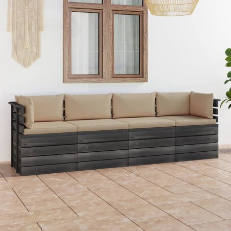 vidaXL Garten-Palettensofa 4-Sitzer mit Kissen Kiefer Massivholz