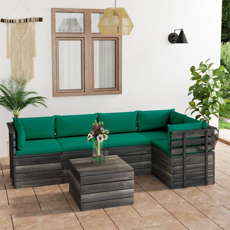 6-tlg. Garten-Sofagarnitur aus Paletten mit Kissen Kiefernholz 6-tlg. Garten-Sofagarnitur aus Paletten mit Kissen Kiefernholz