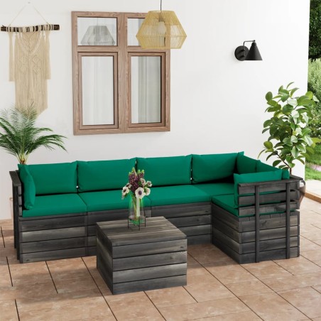 6-tlg. Garten-Sofagarnitur aus Paletten mit Kissen Kiefernholz