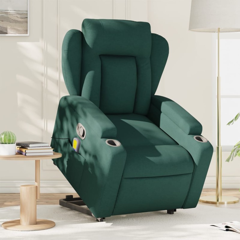 vidaXL Massagesessel mit Aufstehhilfe Dunkelgrün Stoff vidaXL Massagesessel mit Aufstehhilfe Dunkelgrün Stoff